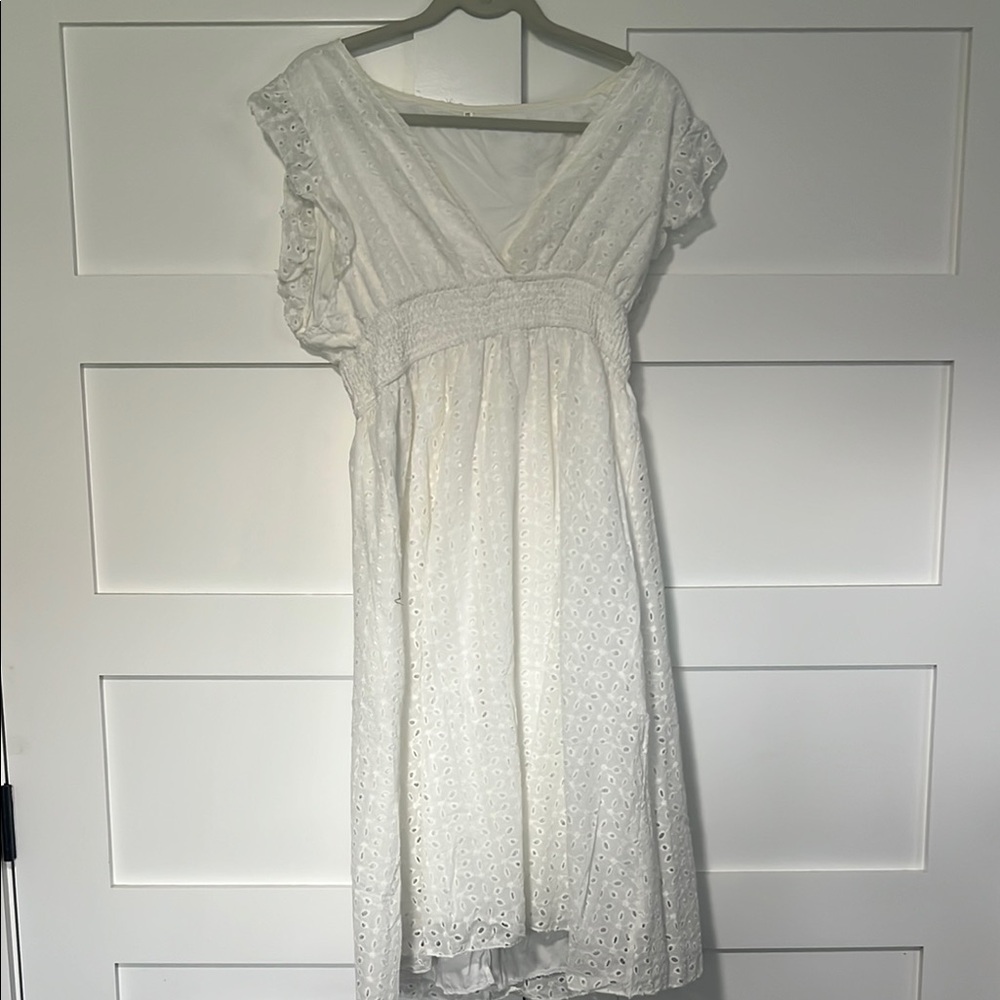 White Pleated Flutter Sleeve Midi Dress